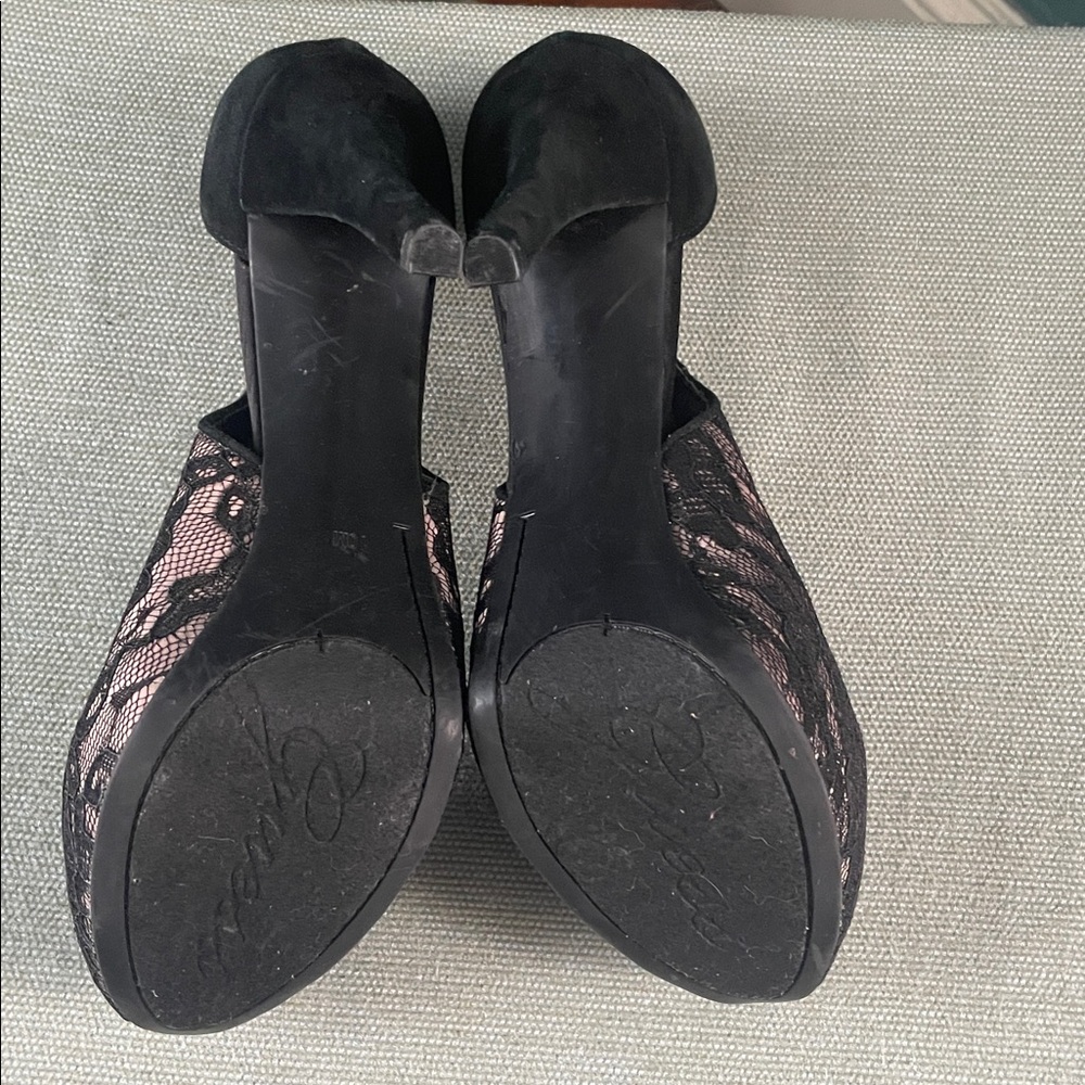 Guess Black Lace Overlay Pink platform Heels vintage - Picture 9 of 12